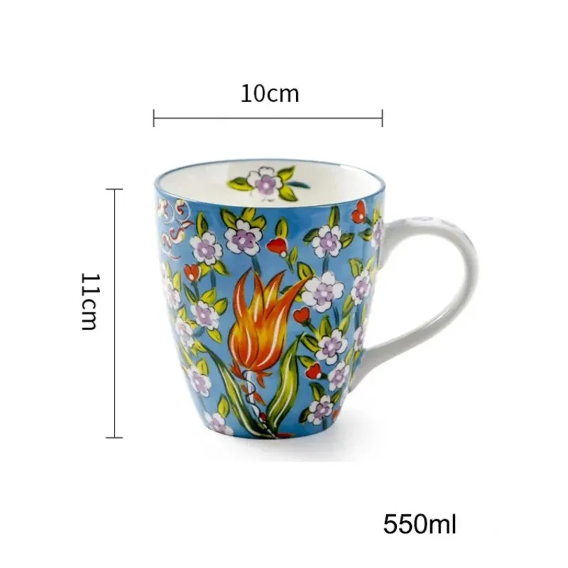 Wholesale bone china ceramic mug porcelain coffee cup with custom pattern full floral design with handle