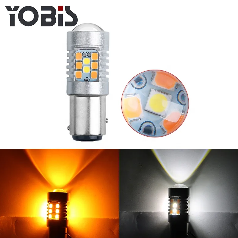 Автомобильная светодиодная лампа поворотного сигнала YOBIS 1157 3157 7443 T20, 12 в постоянного тока, двухцветная, белая, желтая, переключаемая, светодиодная, стоп-сигнал