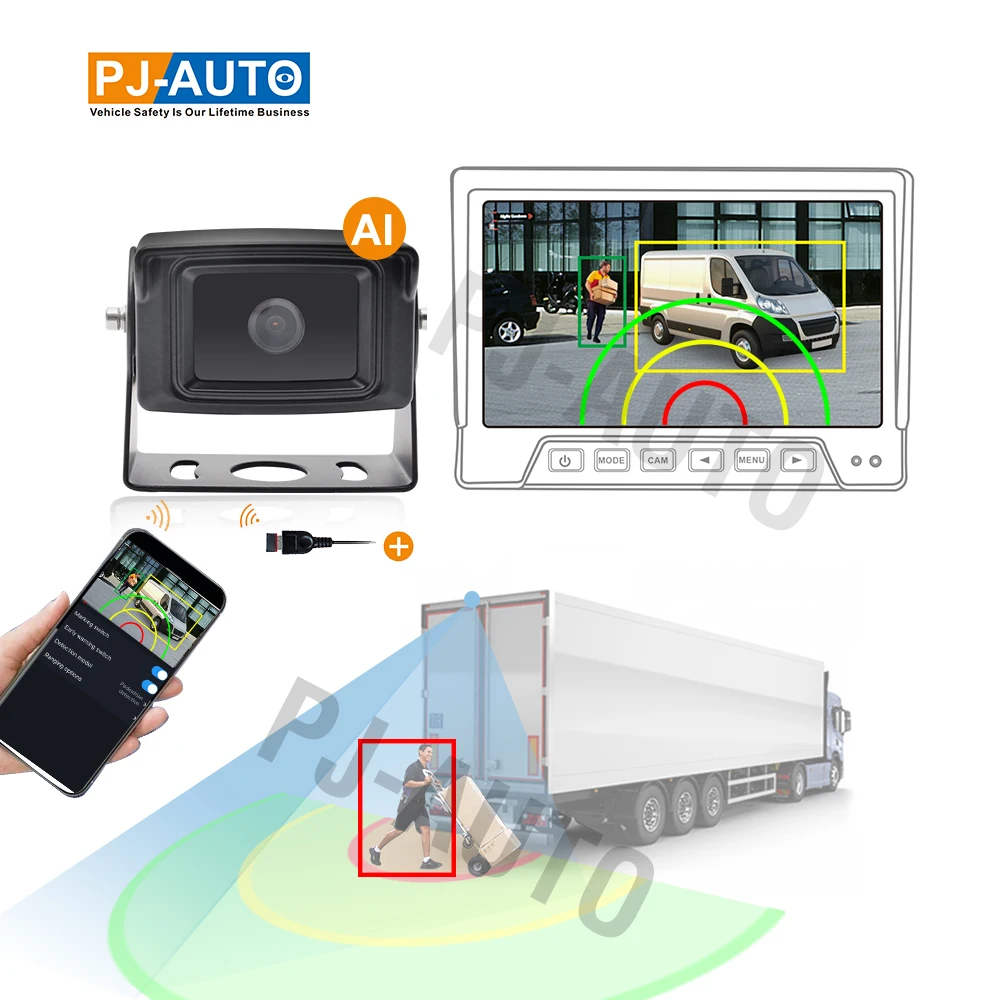 PJAUTO AI Blind Spot Pedestrian Detection AI Camera Car Bus Truck Backup Camera System With Wi-Fi module