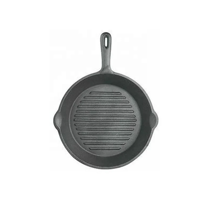 Pre-seasoned cast iron round cookware grill pan with ribs