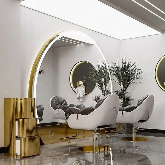 Big round mirror beauty oval hair salon mirrors station for salon