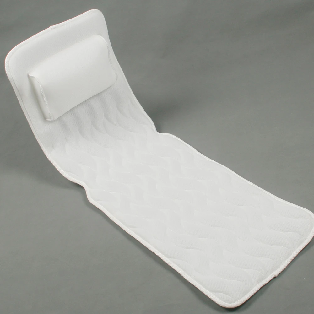 122*38cm Simple white 4D mesh breathable bath tub pillow full body bath pillow with suction cup and hook