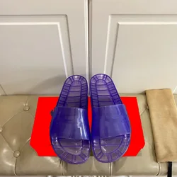 cross-border fashion brand indoor slides for ladiesflat sandals designer transparent crystal jelly slippers