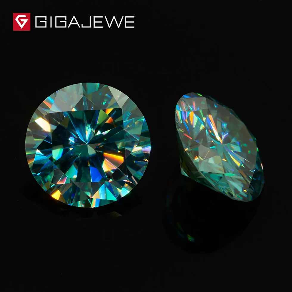 GIGAJEWE Wholesales Loose 6.5mm 1ct Round Cut cyan blue green Colored for Making Jewelry Moissanite Diamonds