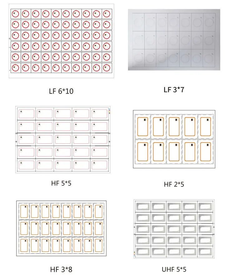 RFID A4/A3 Sheets Layout 2*5/3*5 Prelam PVC inlay Sheet 13.56Mhz F08 chip for access control