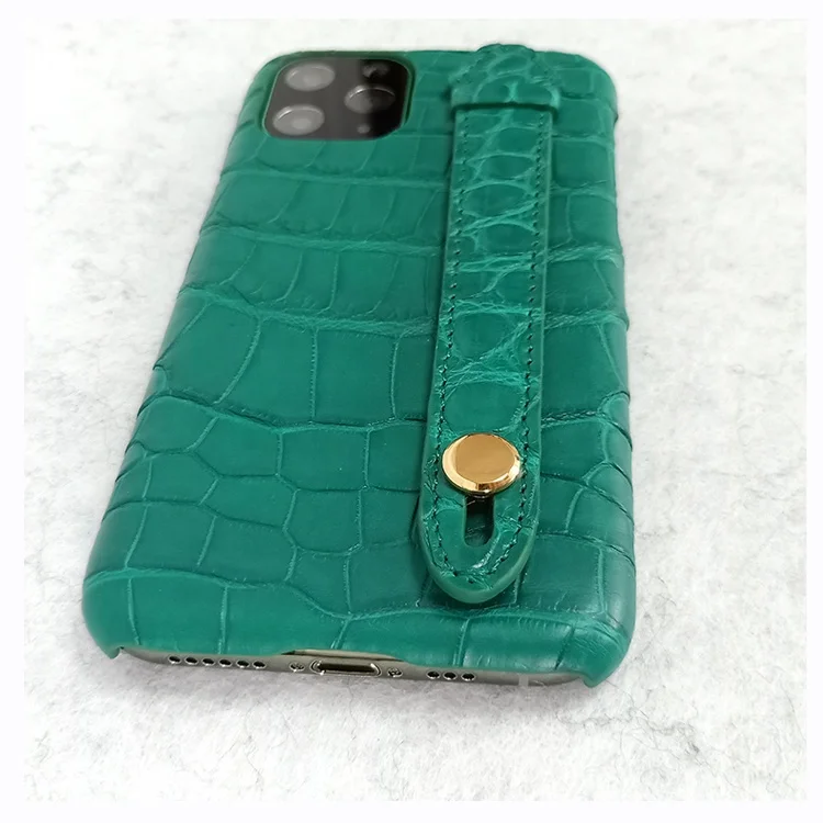 New fashion genuine alligator crocodile leather case for iphone 11 pro max with finger holder strap