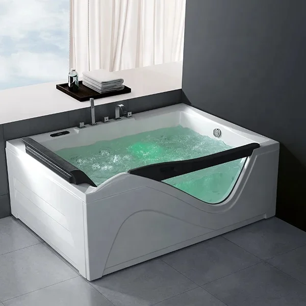 Элегантный дизайн прямоугольная многофункциональная акриловая массажная ванна для взрослых 2 человек