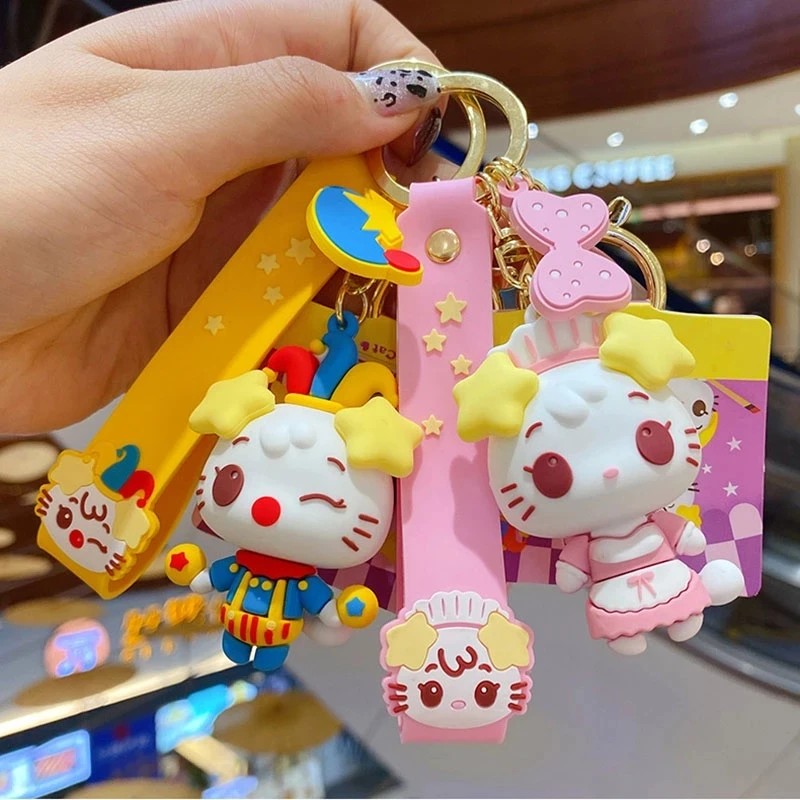 Cartoon Auspicious Bunny Girl Cat Maid keychains For Women Cute Magician Lucky Cat Clown Cat Animal Key Chain Bag Pendant Gifts