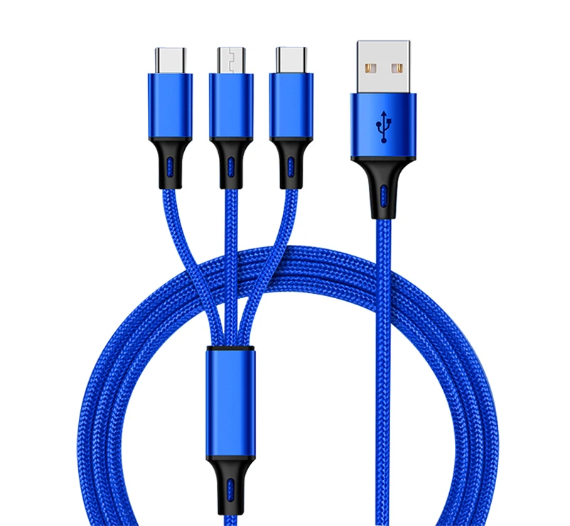 
3 in 1 nylon 2.8A Micro-usb cable 1m fast puer copper Typc C data cable for mobile phone cable for iphone/android 