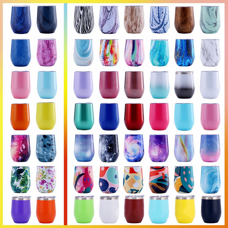 Blanks sublimation Custom logo 12oz Stemless Wine Tumblers Double Wall Vacuum Travel mug With lid and metal straw