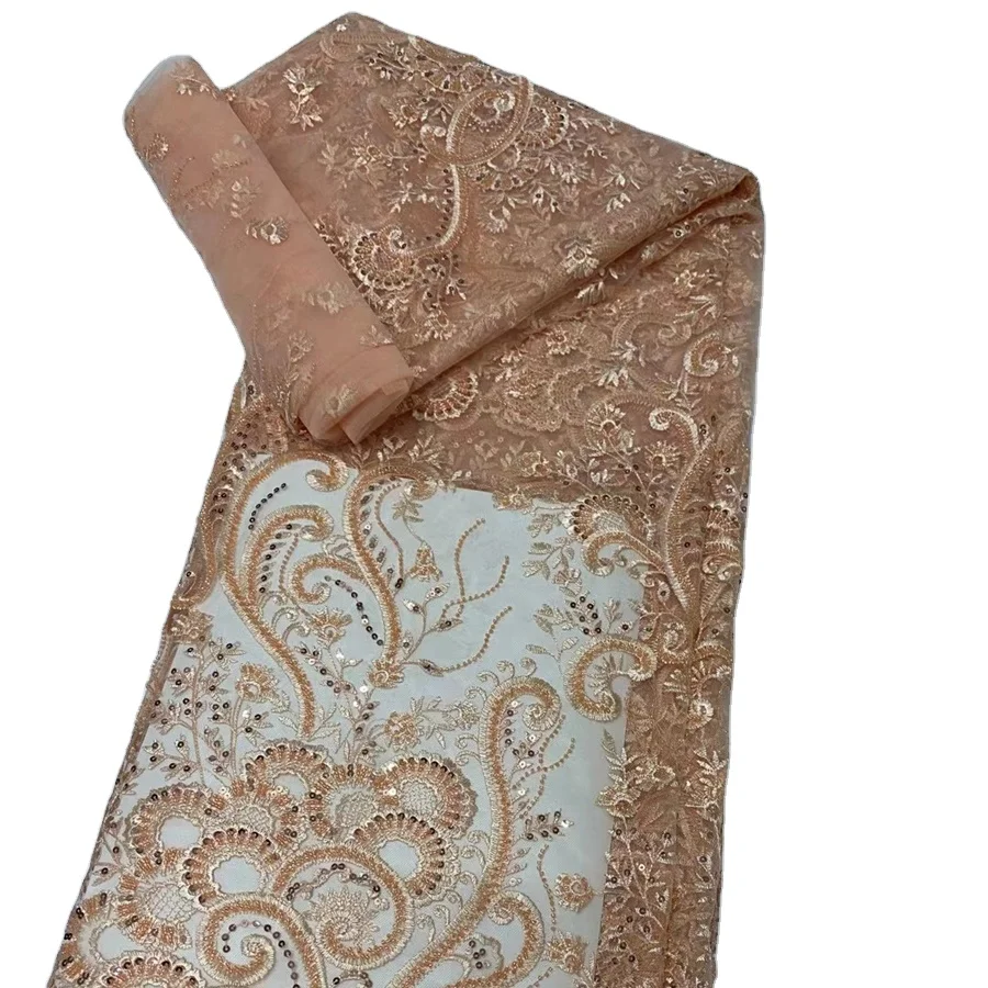 Saree Wholesale Sequined French Lace with Beading and Embroidery African Dry Swiss Lace Fabric Manufacturer Mesh Fabric Elastic