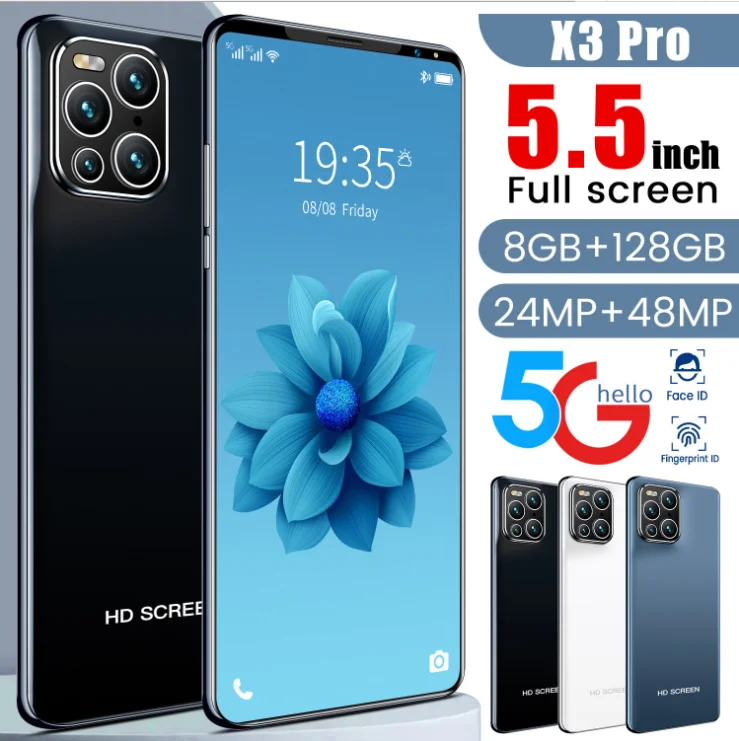 Хит продаж, недорогой смартфон X3Pro 4G + 512G, 5,5 дюйма, Android 11, мобильные смартфоны в розничной коробке