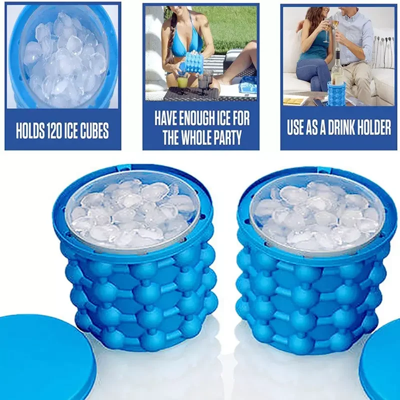 Revolutionary Space Saving Silicone Ice Cooler Bucket Ice Cube Tray Maker