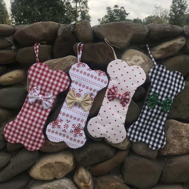 4 Design Hanger Gift Funny Sock Personalized Pet Stocking Custom Bone Christmas Stocking With Bow