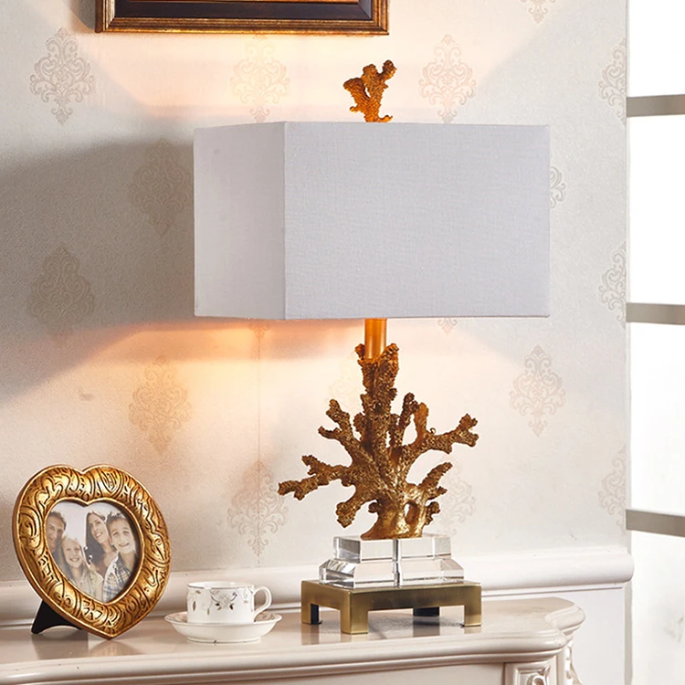 living room bedroom decorative luxury crystal base coastal gold coral bed side hotel table lamps