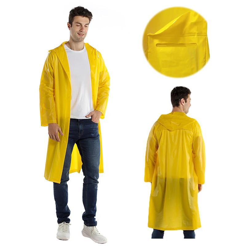 Wholesale Custom Cheap Reusable Waterproof PVC Yellow Long Raincoat Adult Poncho Outdoor Use for Men
