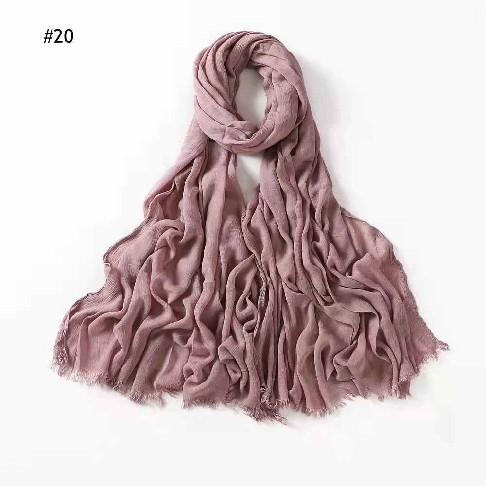 2021 ribbed design  customized hijabs long scarf small crinkle solid color soft feeling rayon pleated hijab