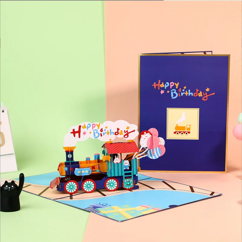 3D Pop Up Recordable Greeting Cards with Light for Birthday Gift