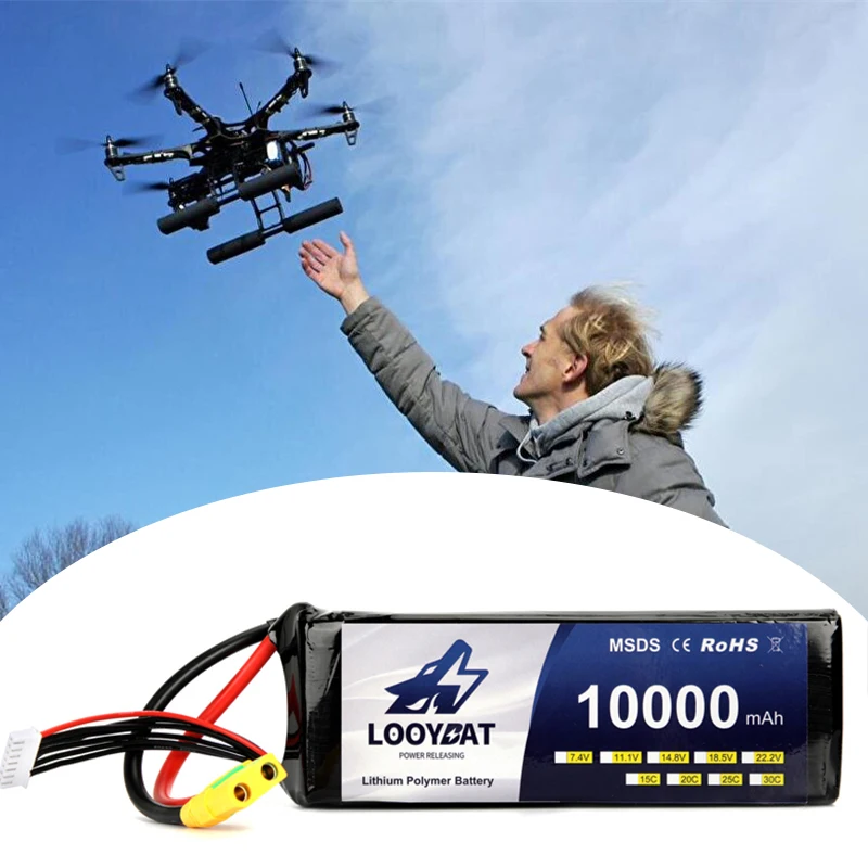 LOOYBAT 5200mAh 8000mAh 10000mAh Big Capacity Lipo Battery RC 11.1V 22.2V 3S/4S/6S Agricultural Drone Battery 25C/50C Rate