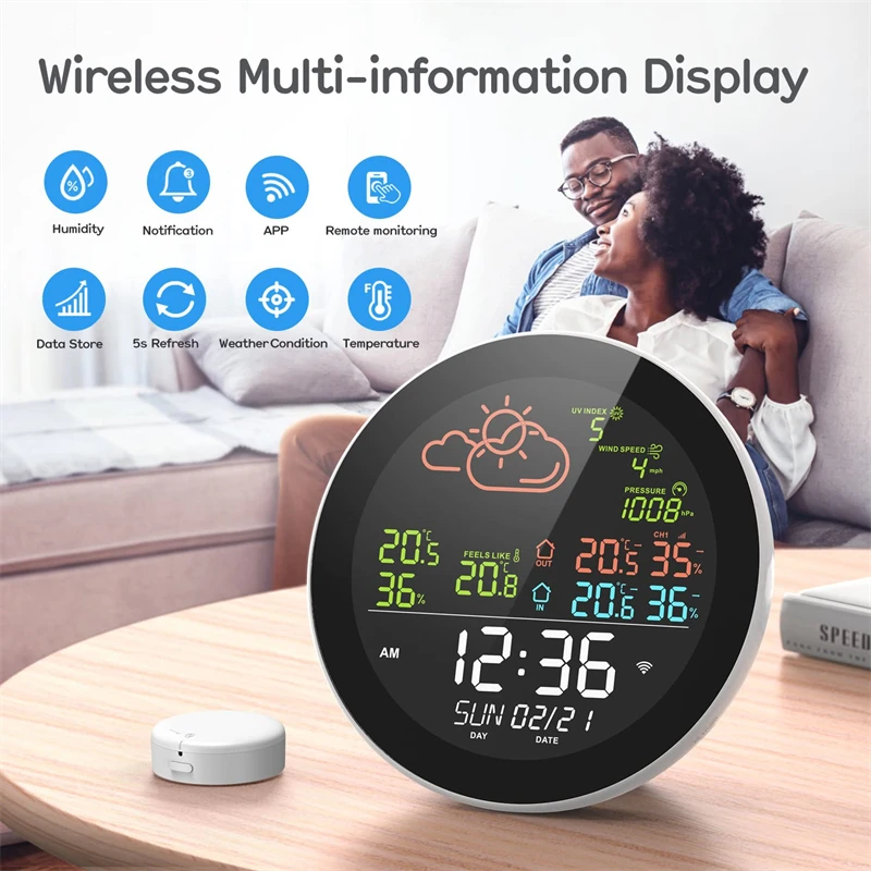 2022 Tuya wifi weather station weather forecast temperature humidity smart weather station smart alarm clock