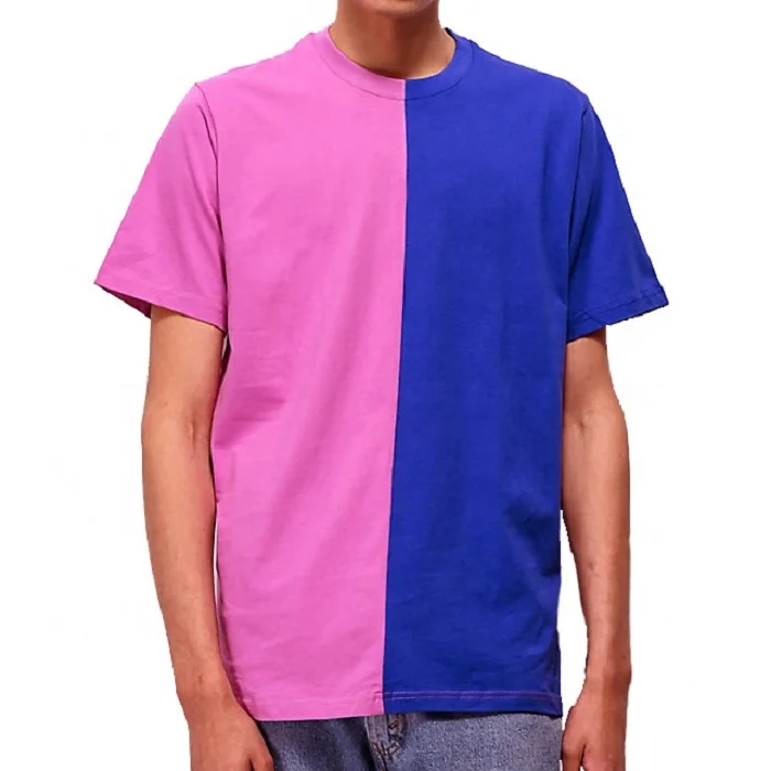 Two Color Block Two-tone Braid T Shirt Split Colored Cut And Sew T-shirt