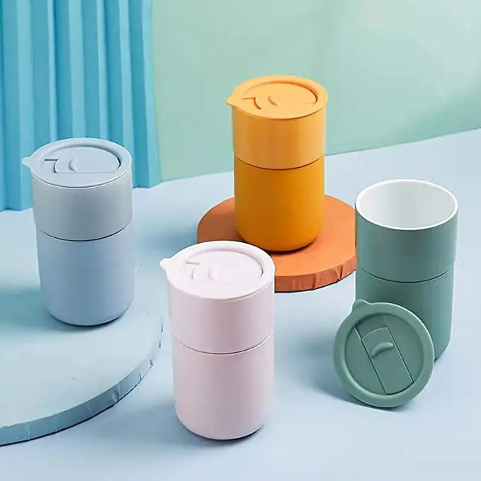 Porter Ceramic Mug W/ Protective Silicone Sleeve On-the-Go | Reusable Cup for Coffee or Tea Multicolor Maka