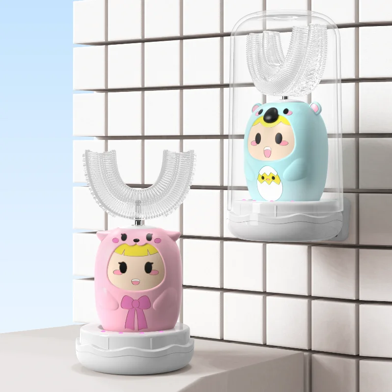 Silicone Non-Toxic Cute Baby Kids Soft Brush U Shaped Rechargeable Electric Toothbrush