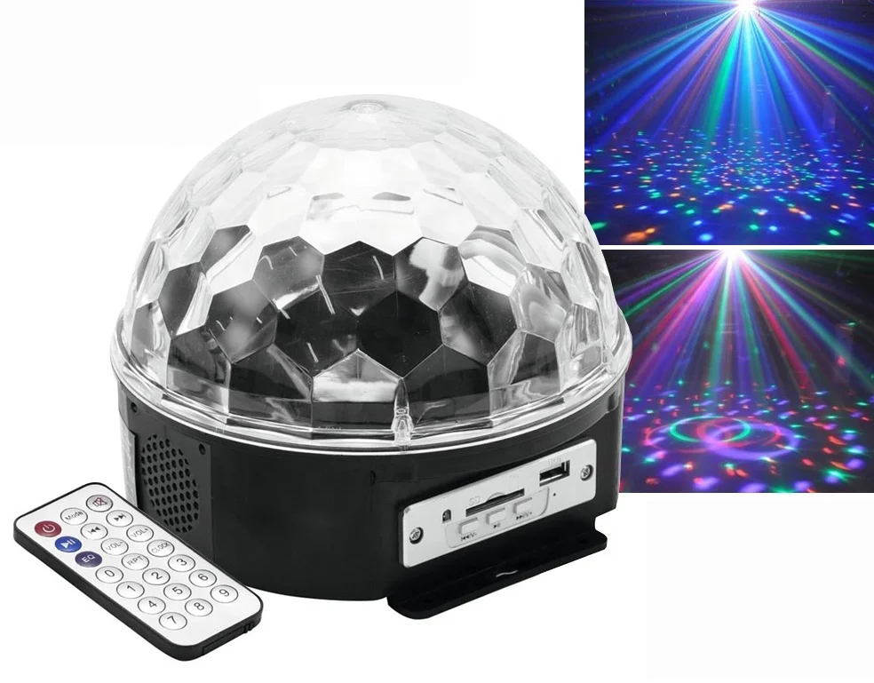 LED 6 Colors MP3 Music Crystal Magical Ball Stage Effect Light with USB Disk Remote Control Party DJ Light