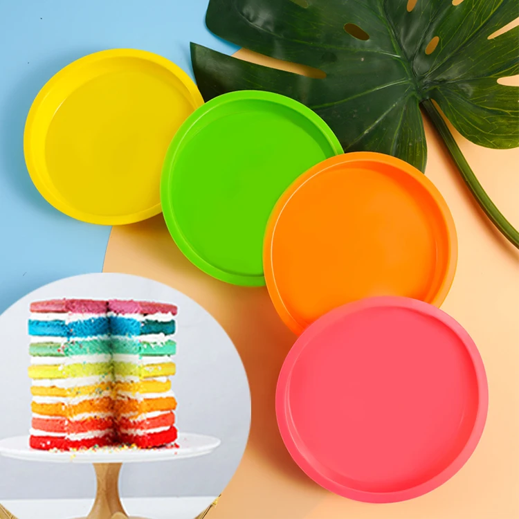 A Set Of 4 Pcs Non-stick Colored Cake Pan Food Grade Safe Material 8' Round Baking Cake Tools Silicone Bake Cake Mold Set