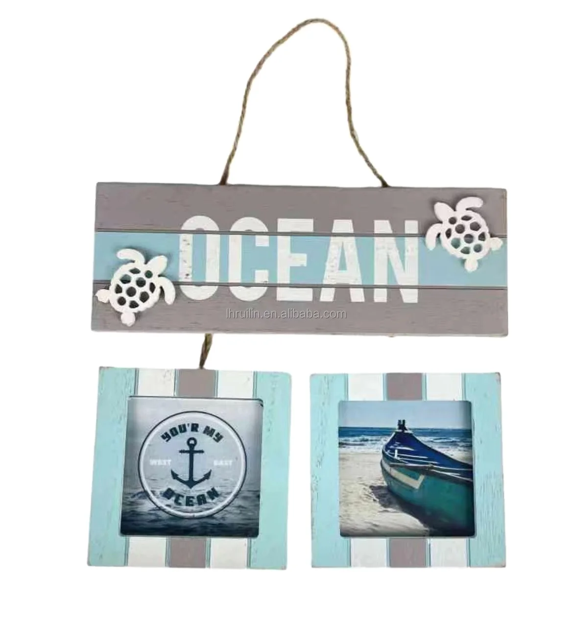 Customized Blue Nautical Wall Art Home Decor Boat Anchor Paintings Wood Crossbar Anchor Decorative  Wood Sign Hanging