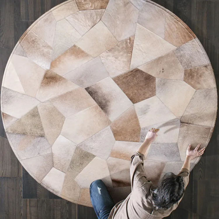 High Quality Round Cowhide Rug Cow Skin Area Rug for Living Room