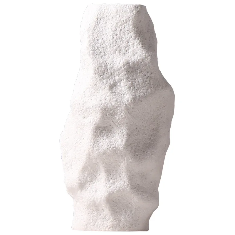 Concave Convex Shape Elegant New Chinese Style White Stone Ceramic Vase