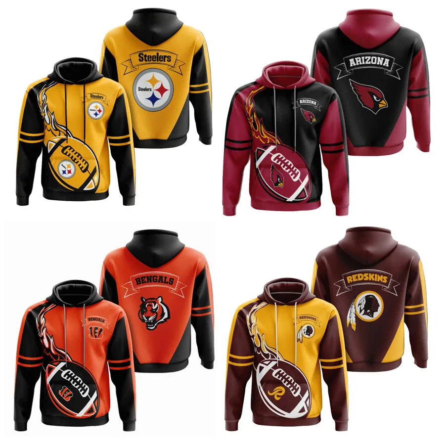 New Fashion America Hot Sale NFL Football Team Sports Hoodies 3D Print Customize Polyester Man sports Sweatshirts Team Hoodies