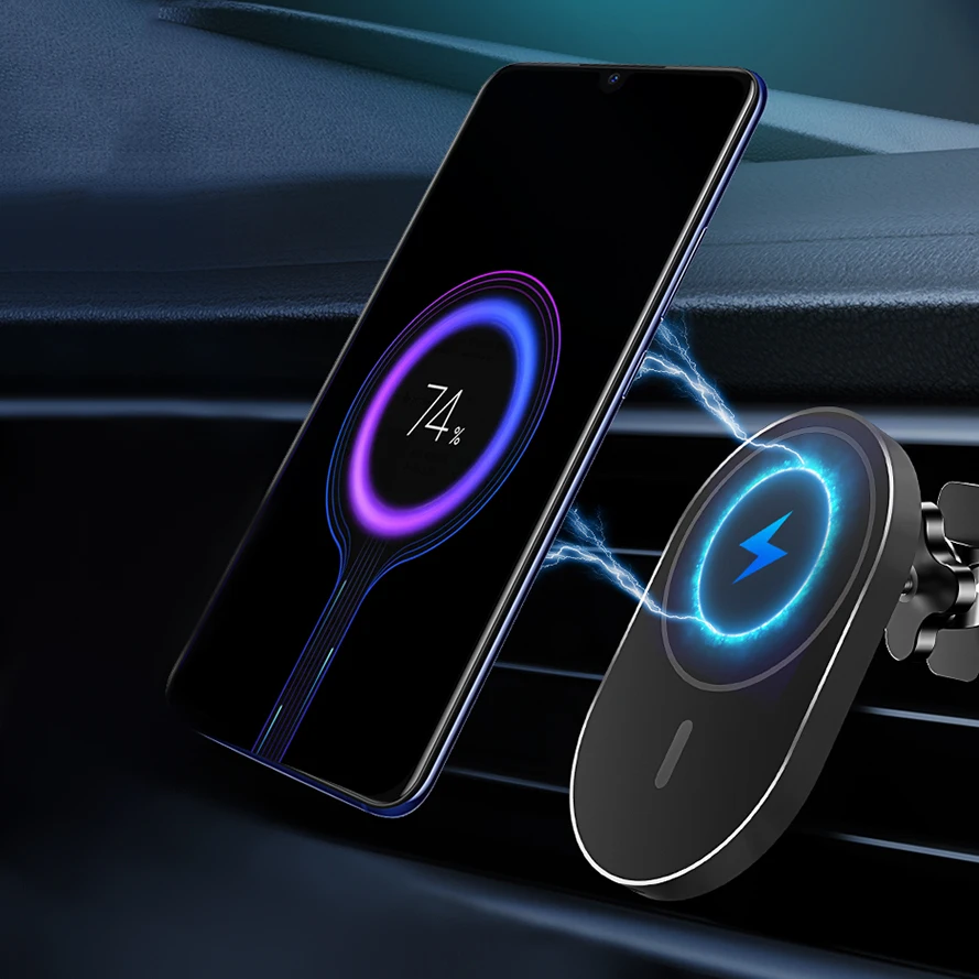Custom Amazon hot sale 15w Qi 9V 2A quick Charge Magnetic Wireless Car Mount mobile phone Stand Charger For iPhone 14 Pro Max
