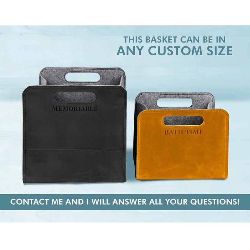 Felt Storage Basket with Leather Sides Felt Storage Bin with Handles Organizer
