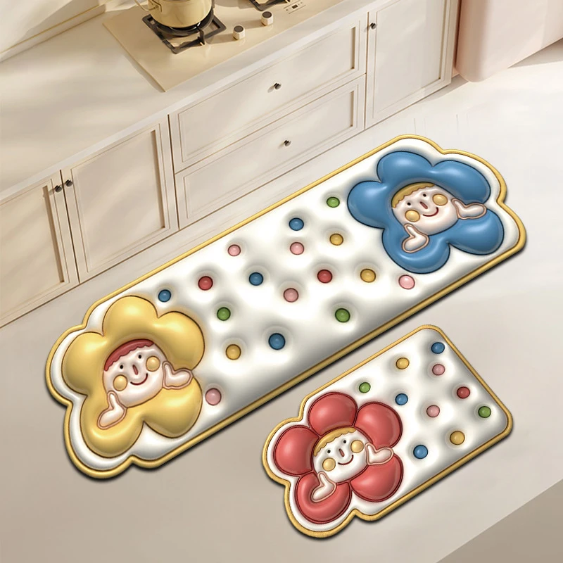 Custom 3D Cute Absorbent Pad Non Slip Kitchen Mat Rubber Anti Fatigue Kitchen Mat Cartoon Carrot, pepper, Bok choy