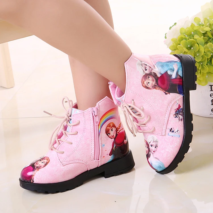  2021 Cartoon Frozen Elsa Anna PU Boots for Baby Girl Kids Winter Shoes