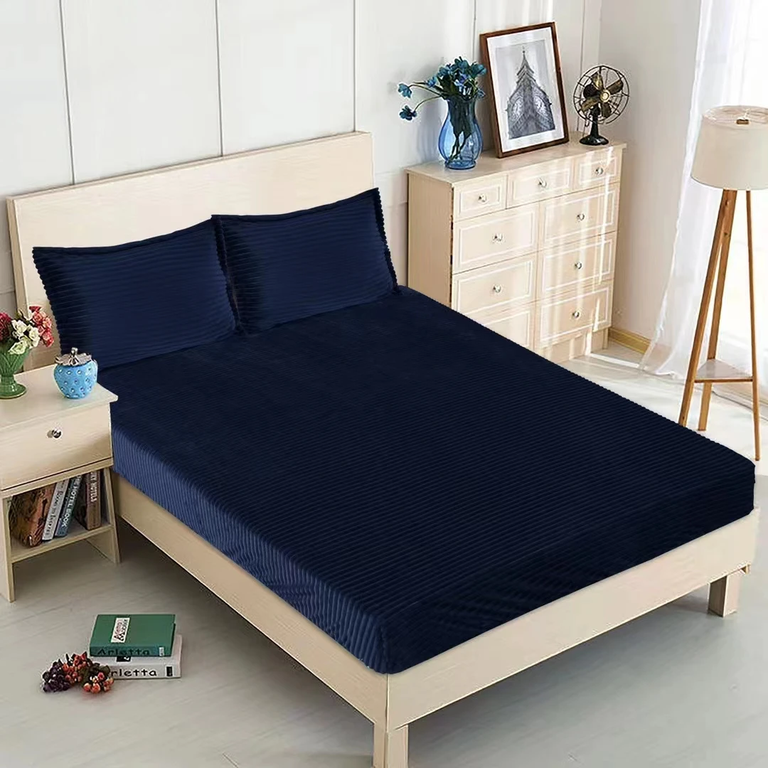 High Weight Flannel Fleece Bedding 3PCS Set Nature Solid Super Soft Coral Velvet Winter Bed Linen Deep Pocket Fitted Sheet Set