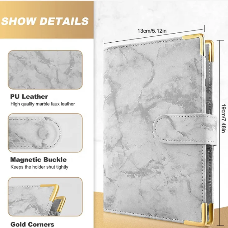 A6 Size Daily Journal Logo Custom Planner Cover Marble Style Budget Binder