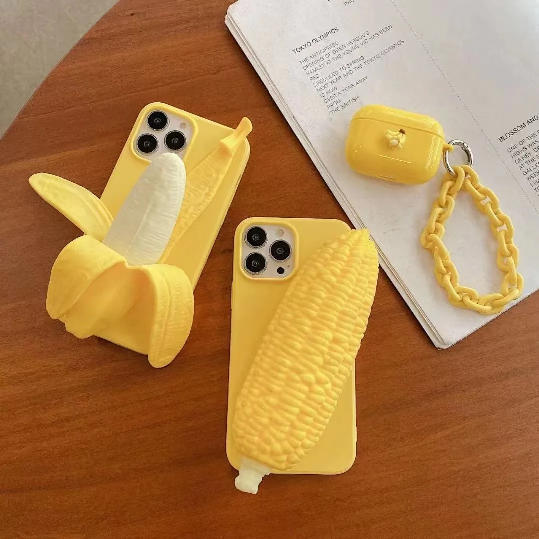 Banana Corn Stand Holder Silicon Decompressed Phone Case For Iphone 13 Pro Max