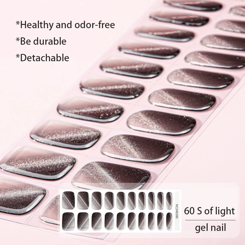 Iridescent Glitter Gel Nails with Magnetic-Effect French Tips Plastic Material