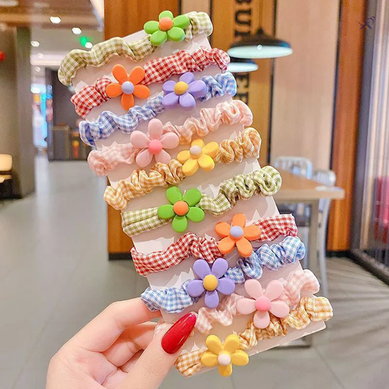 HONEY FLOWER Girls Small Intestine Hair Ring Plaid Head Rope Baby Elastic Hair Rope Children Hair Band Scrunchies