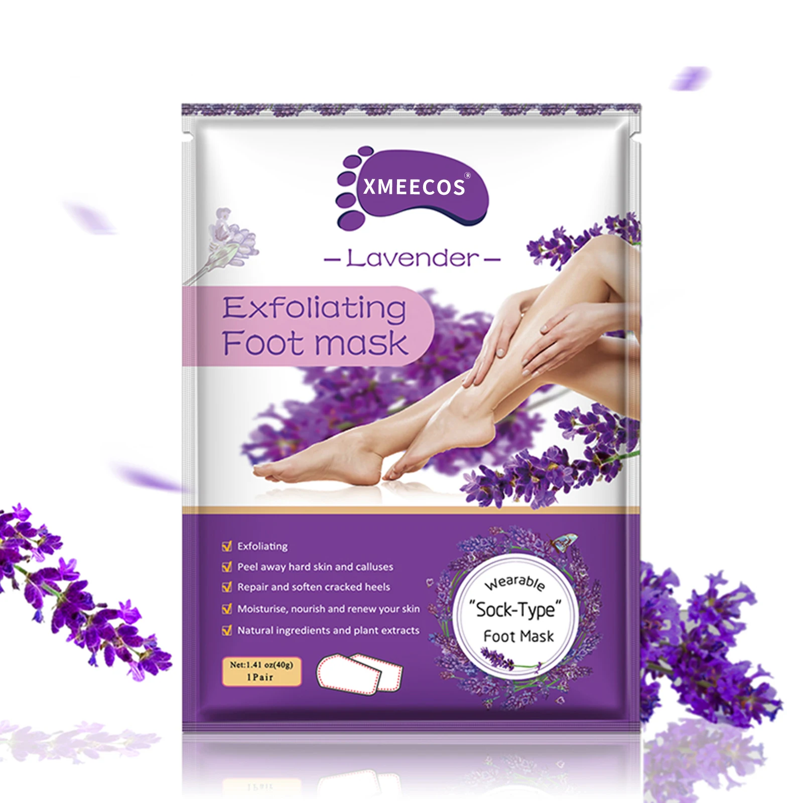 2 in 1 Private Label Lavender Scents Peel Callus Remover Peeling Mask Feet Skin Care Socks Exfoliating Foot Mask
