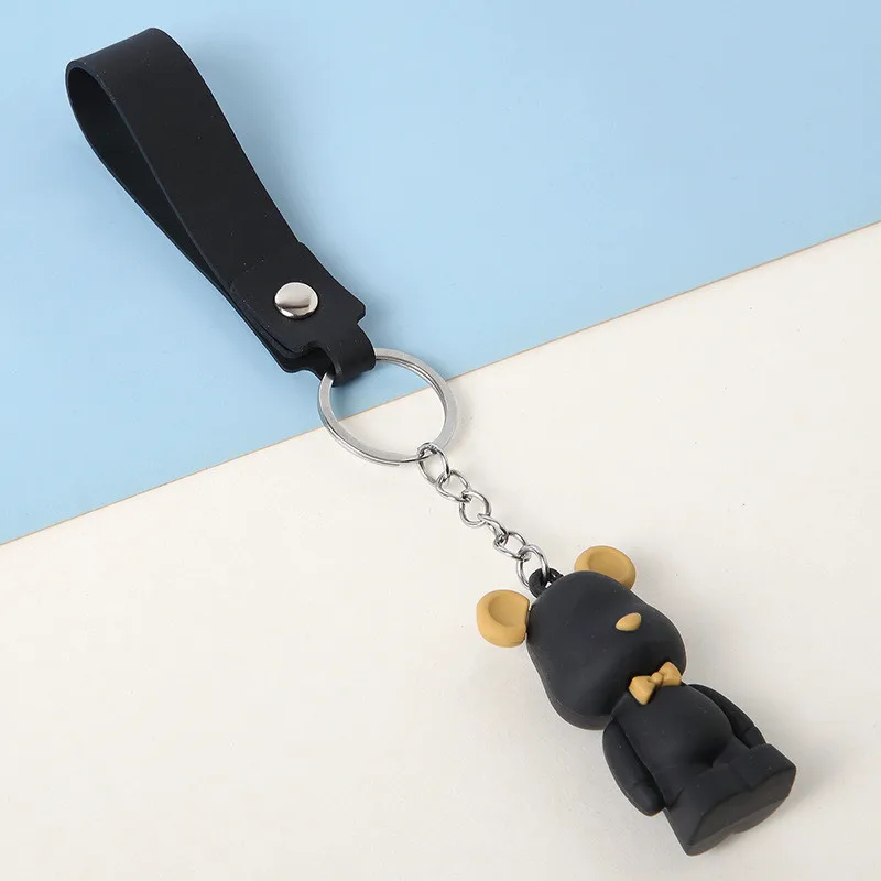 Rubber Little Bear Key Chain Cute 3D Bear Keychain Creative Doll Couple Ins Bag Pendant Leather Key Holder Promotion Gifts