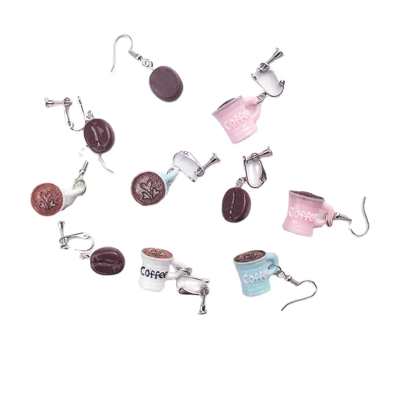 Hand made mini coffee bean earrings simulate exaggerated personality ear clips