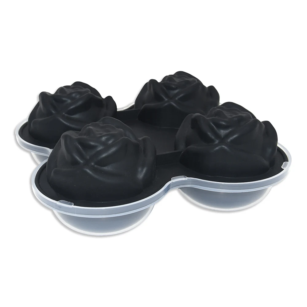 Wholesale Flexible Round Whiskey Ice Cube Tray BPA Free 4 Cavity Rose Shaped Silicone Ice Mold Maker for Homemade DIY