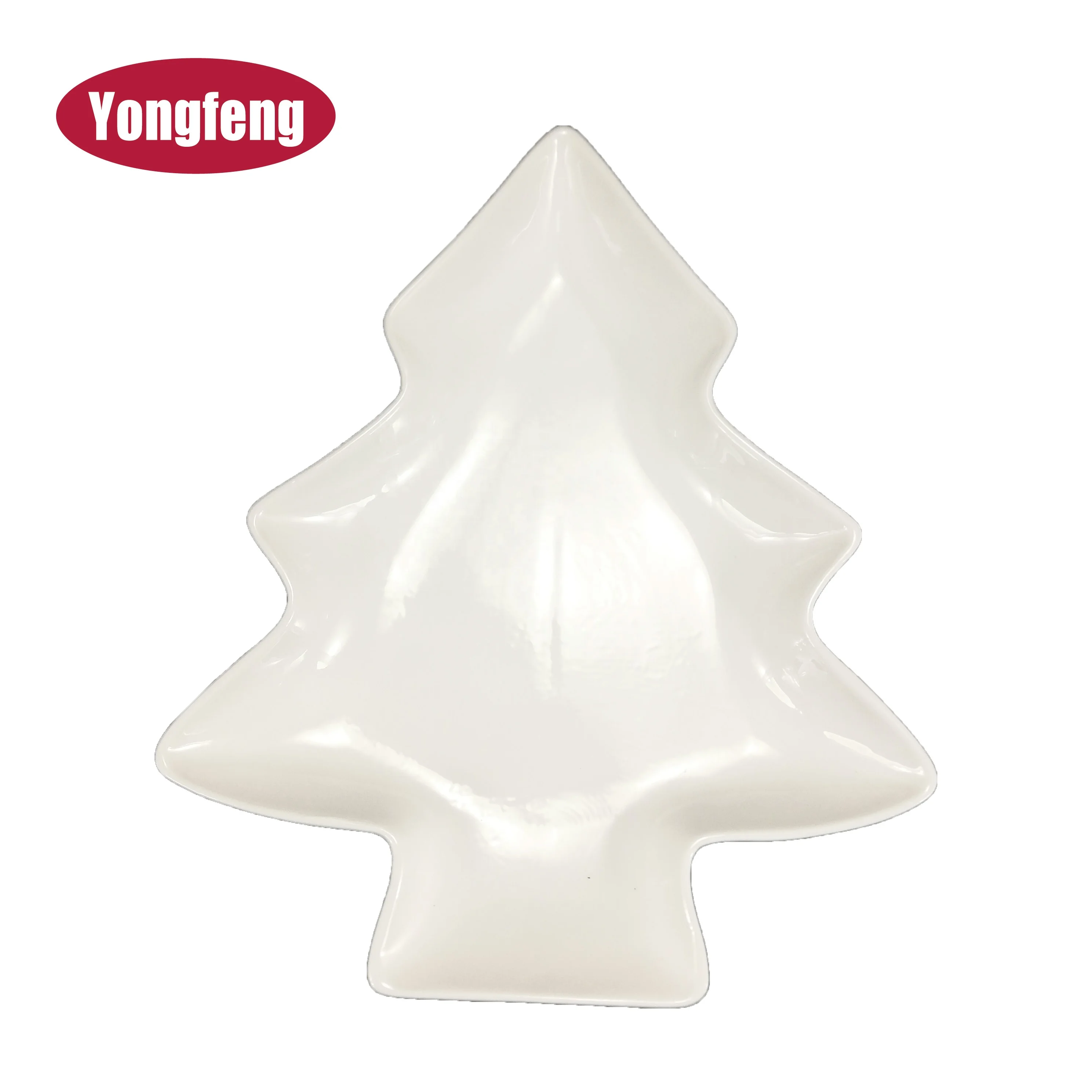 Прямая продажа с китайской фабрики, плоская белая керамическая тарелка в форме рождественской елки 12 дюймов