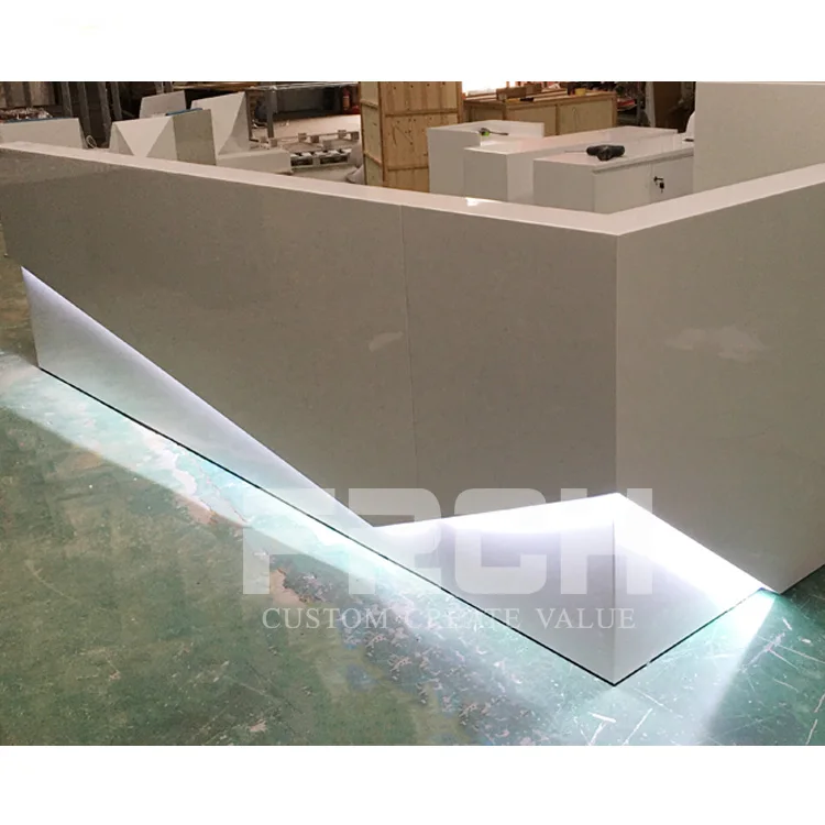 
Custom Made Simple Design L Shape White Cheap Medical Clinic Barber Reception Desk Beauty Salon 