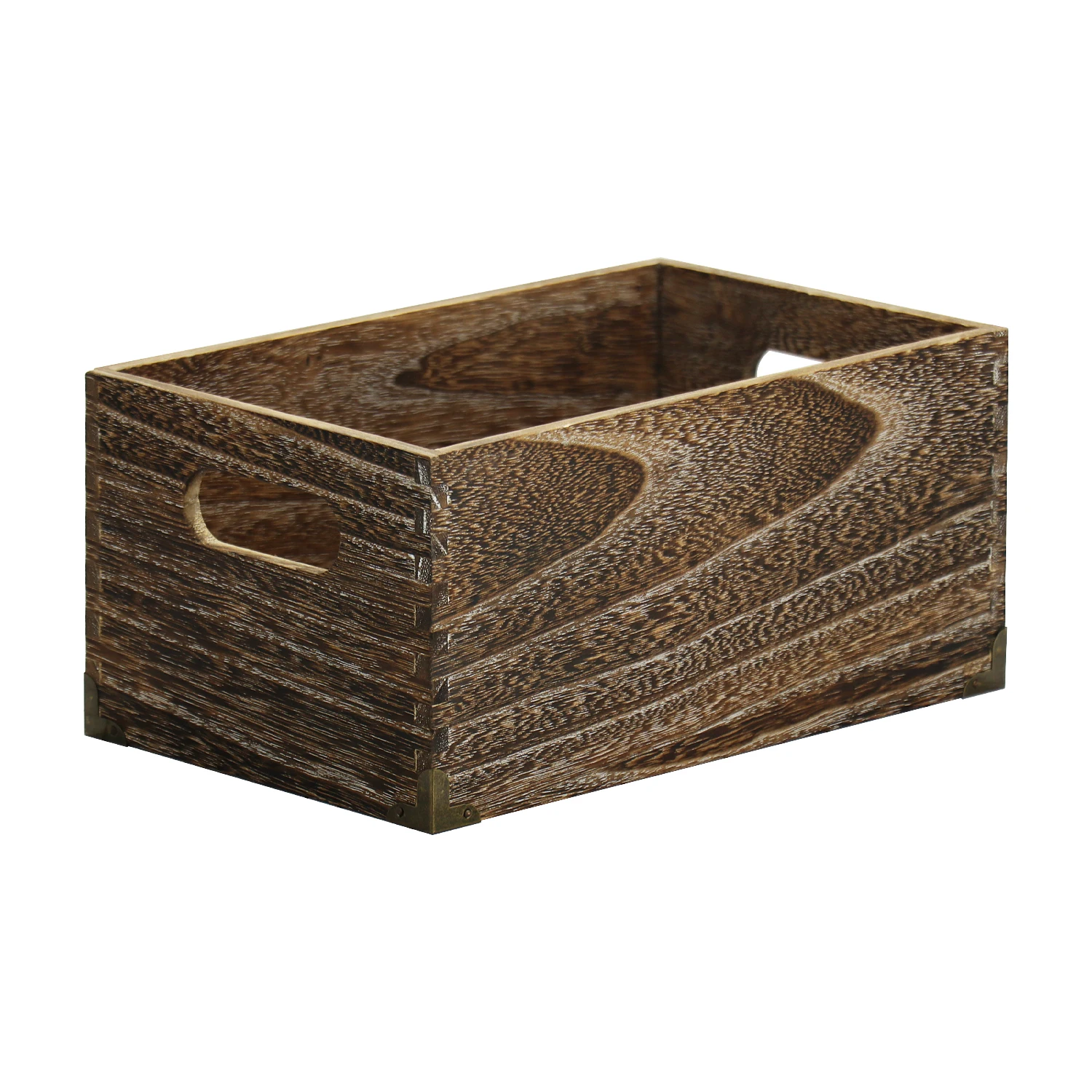 BSCI factory customized handmade paulownia rustic dark burnt wooden storage crate box