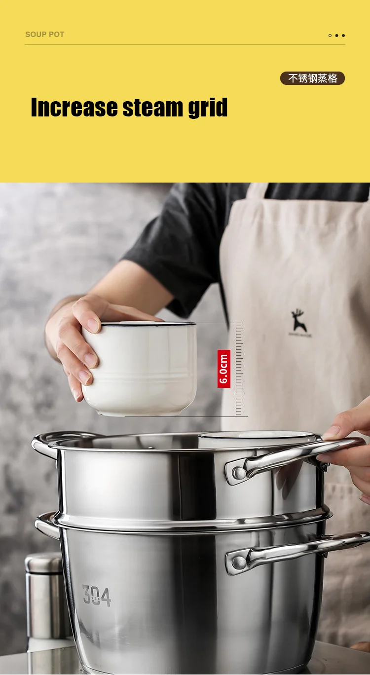 Commercial Cookware Custom Stainless Steel 304 Stockpot General Use Induction Base Deep Cooking Pot Casserole Soup Pot